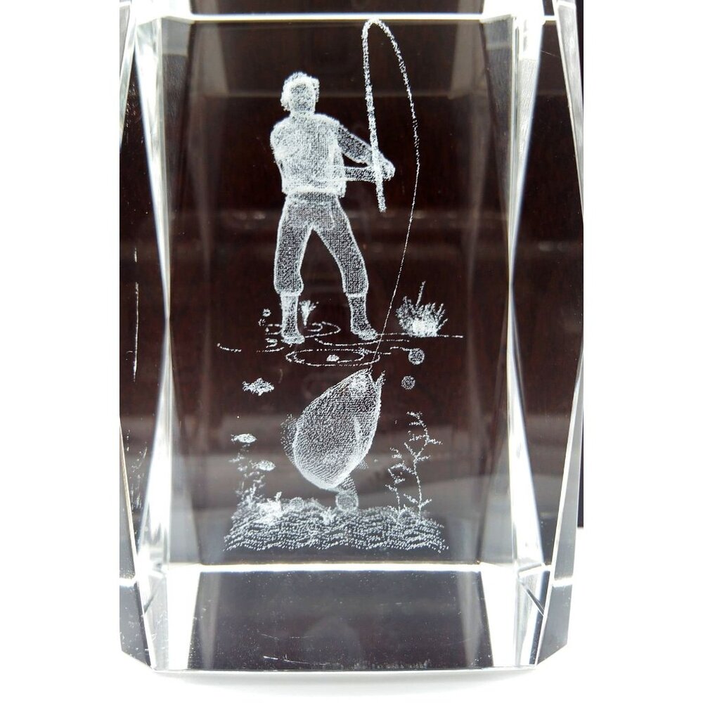 Laser-Etched Fly Fisherman 3D Crystal Glass Paperweight